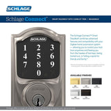 Schlage Connect Smart Deadbolt with Camelot trim in Satin Nickel, Zigbee Certified - BE468GBAK CAM 619