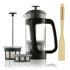 Espro P3, Glass French Press Coffee Maker (6-8 cups, 32 ounce) Thick and Durable Glass Carafe, Coffee Micro-Filter, Bundle with Handcrafted Coffee Paddle, 1 tbs. Coffee Scoop