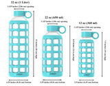 purifyou Premium Glass Water Bottle with Silicone Sleeve & Stainless Steel Lid Insert, 12/22 / 32 oz (5 Pack Aqua Blue, 32 oz)